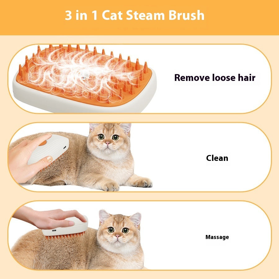 USB Rechargeable Pet Steam Brush – Spray Massage Comb for Cats & Dogs