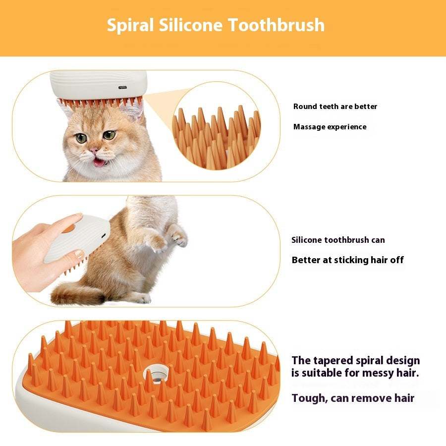 USB Rechargeable Pet Steam Brush – Spray Massage Comb for Cats & Dogs