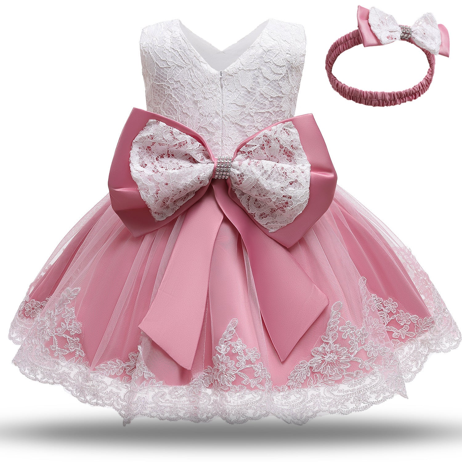 Baby Girls White Baptism Dress – Princess Birthday & Christening Ball Gown (12-24M)