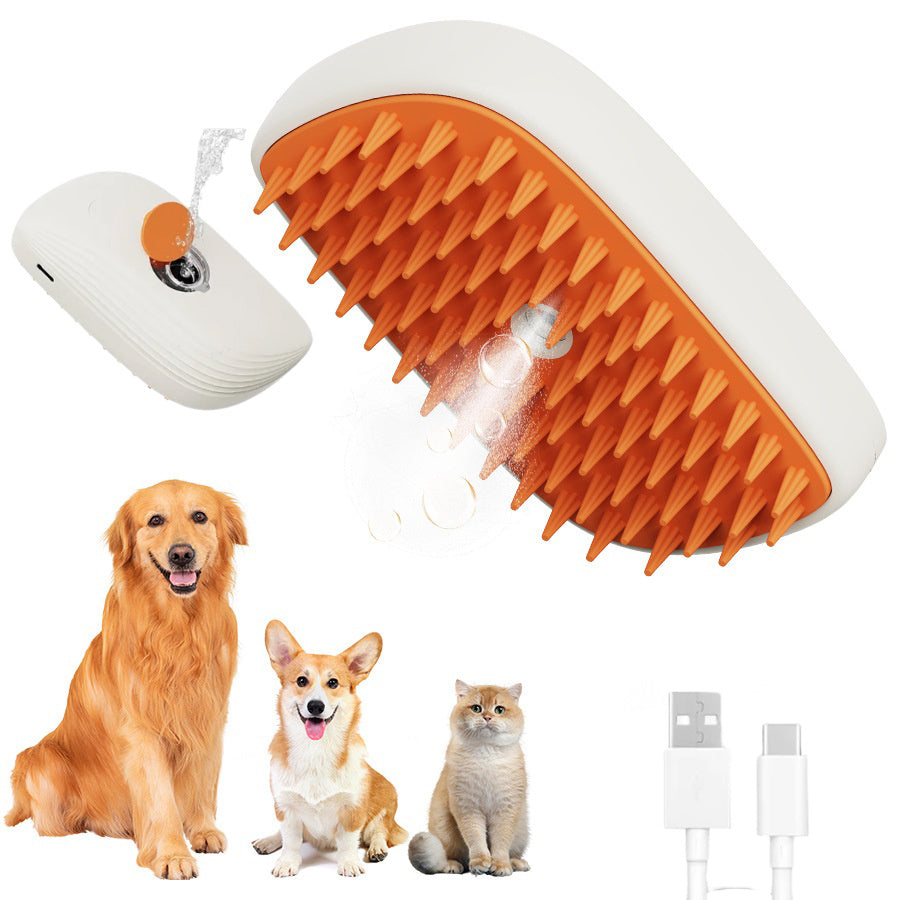 USB Rechargeable Pet Steam Brush – Spray Massage Comb for Cats & Dogs