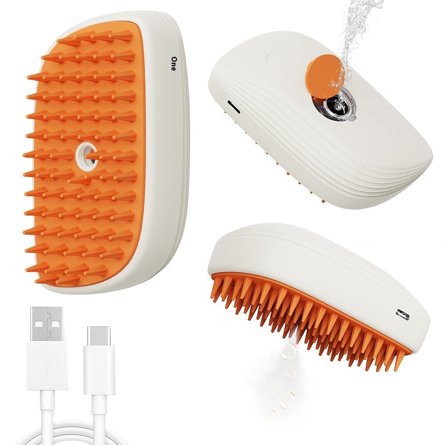 USB Rechargeable Pet Steam Brush – Spray Massage Comb for Cats & Dogs