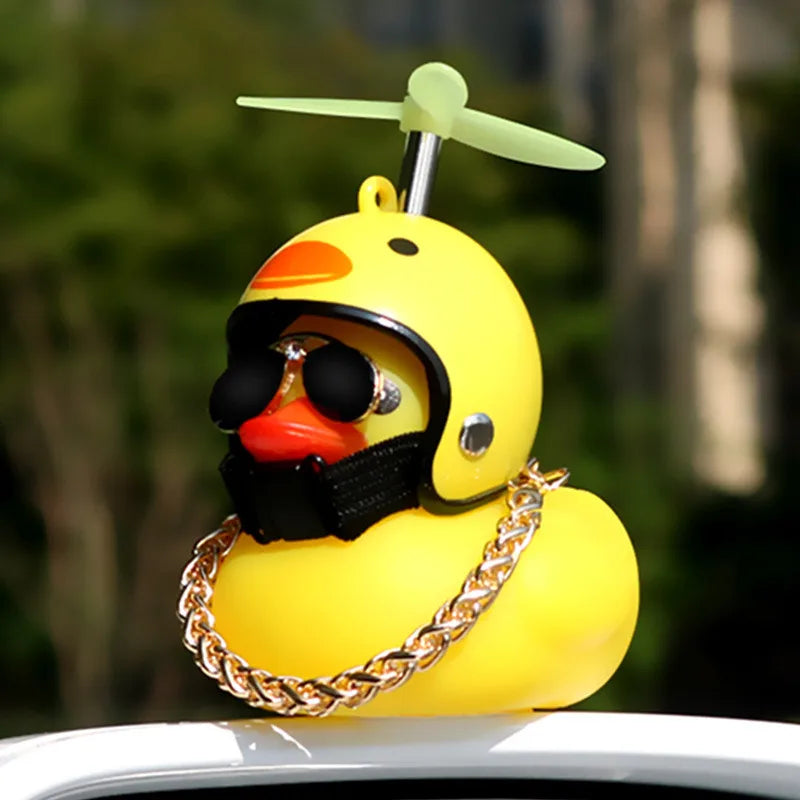 Car Cute Little Yellow Duck With Helmet