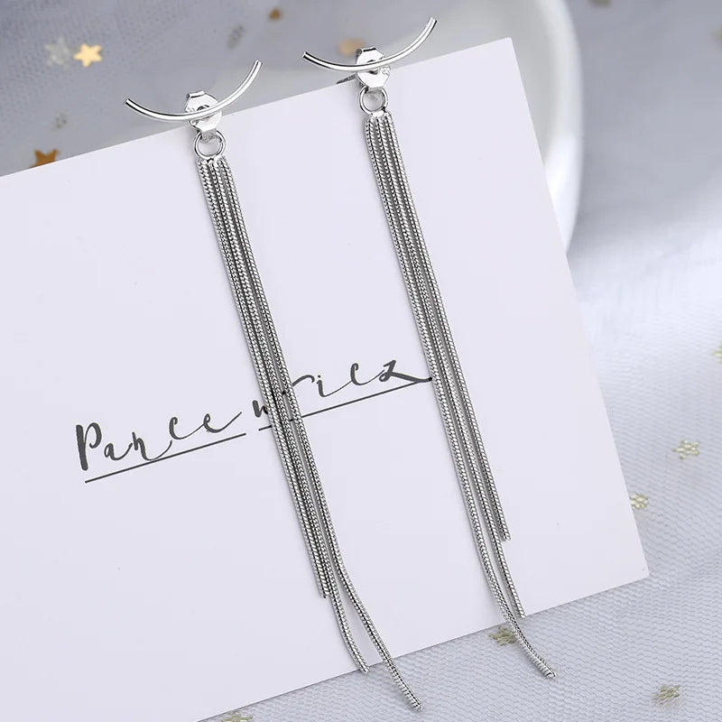 Sterling Silver Tassel Long Drop Earrings for Women