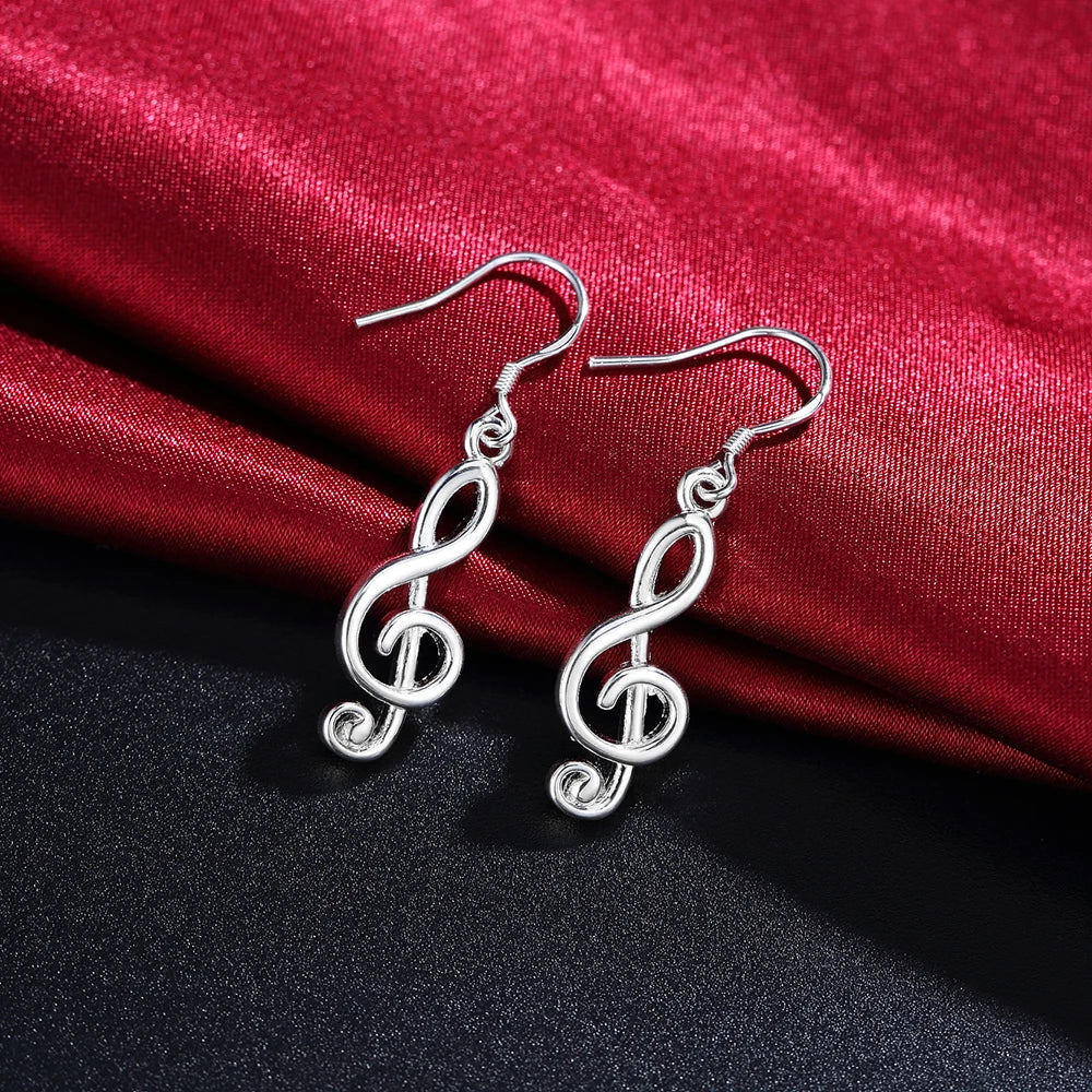 Sterling Silver Romantic music note drop Earrings for Women