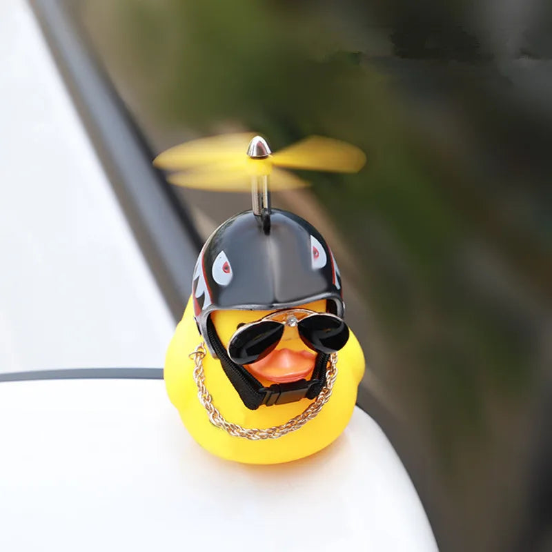 Car Cute Little Yellow Duck With Helmet