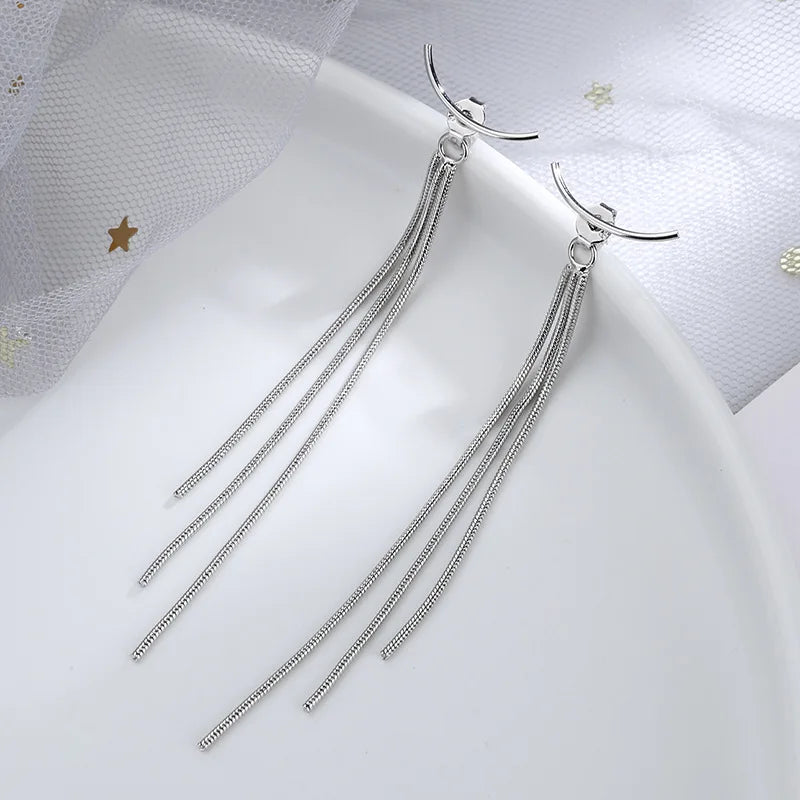 Sterling Silver Tassel Long Drop Earrings for Women