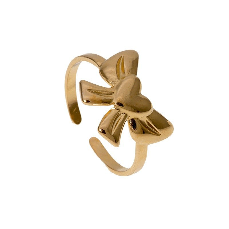 Sweet Heart-shaped Bow Stainless Steel Ring