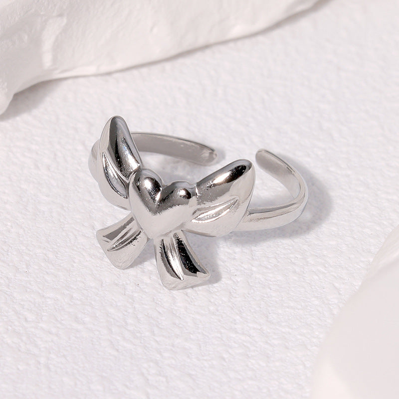 Sweet Heart-shaped Bow Stainless Steel Ring