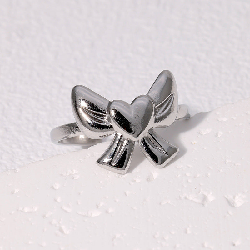 Sweet Heart-shaped Bow Stainless Steel Ring