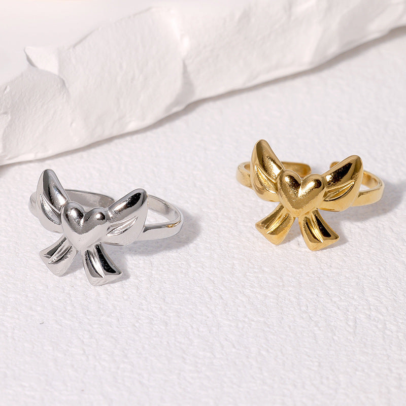 Sweet Heart-shaped Bow Stainless Steel Ring