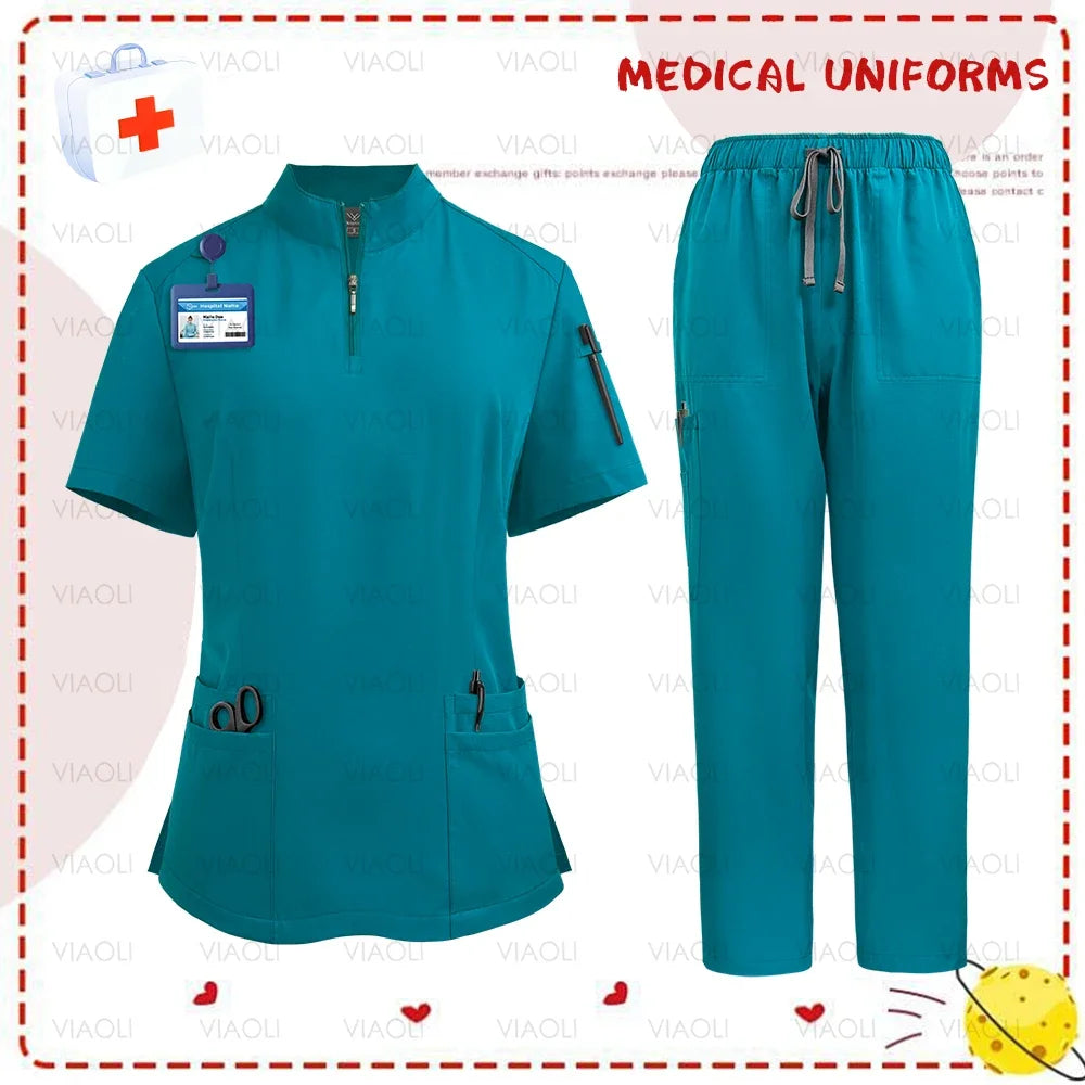 Women's Medical Uniform Set – Elastic Scrub Top & Pants for Nurses & Doctors