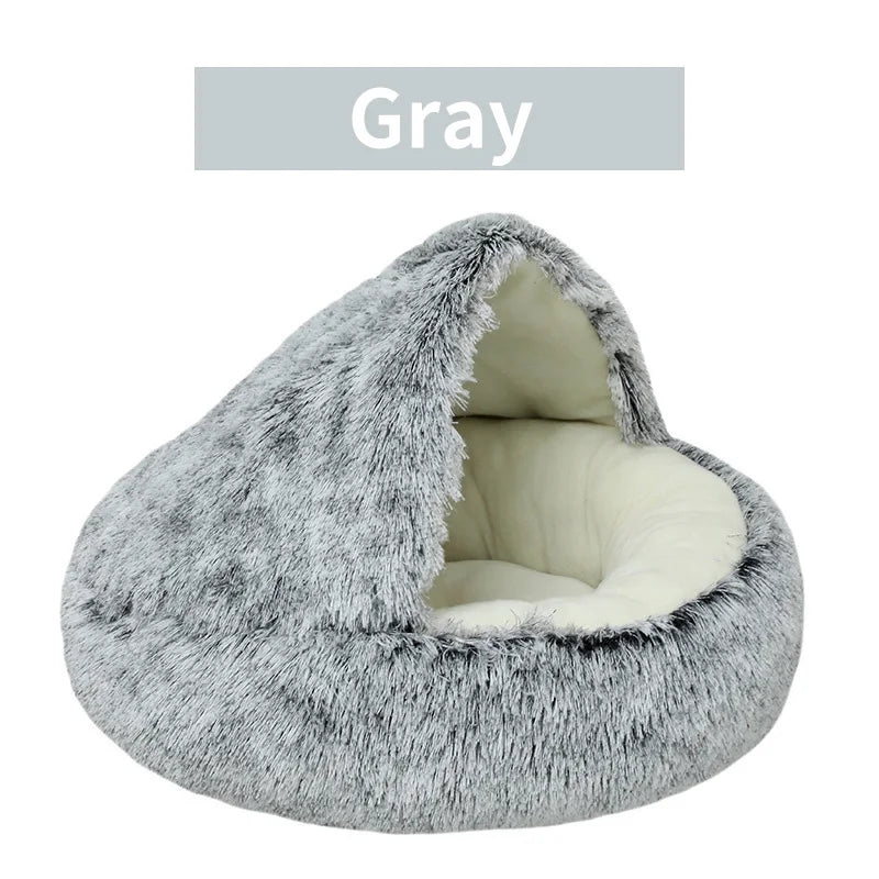 Winter Plush 2-in-1 Cat Bed & Cushion House for Small Dogs & Cats – Warm Sleep Bag & Nest