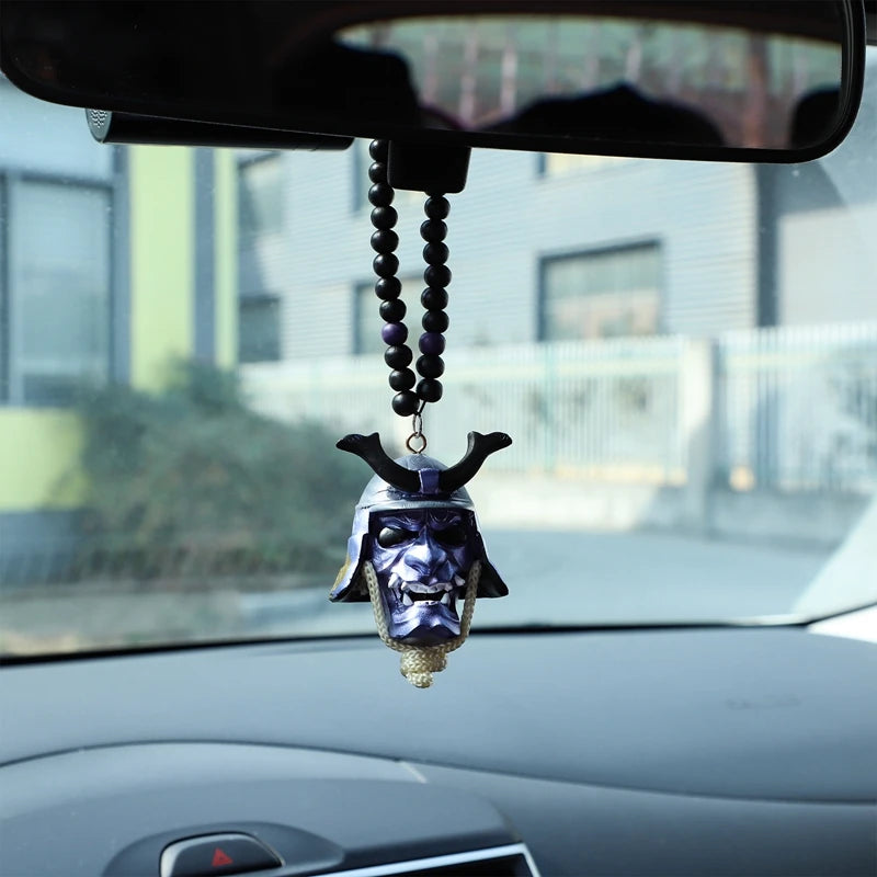 Japanese Oni Samurai Helmet Pendant – Kabuto Mask Rearview Mirror Accessory