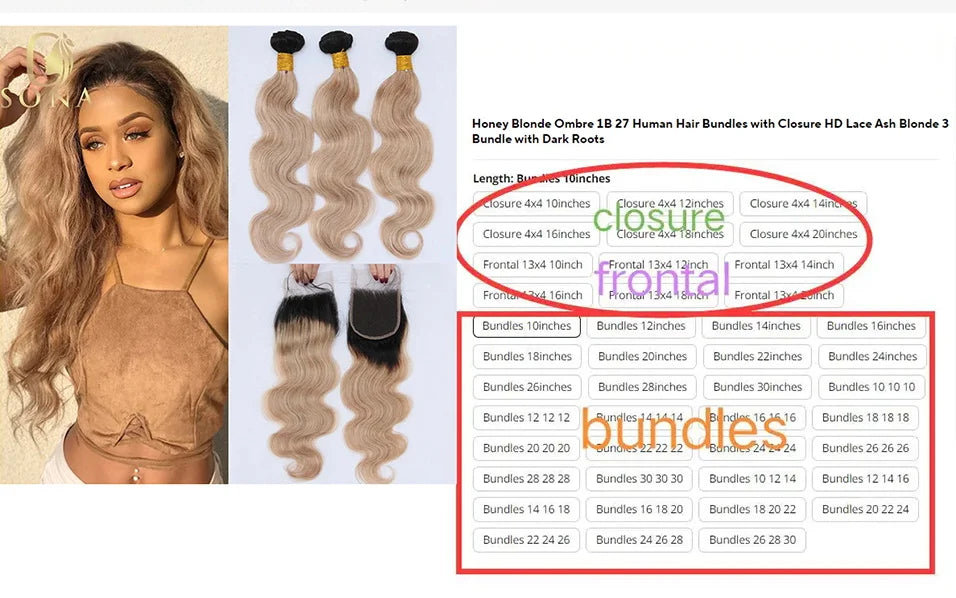 Honey Blonde Ombre Hair Bundles – 3 Bundle Set with Closure & HD Lace