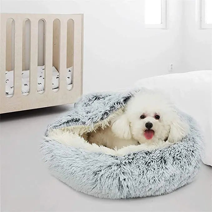 Winter Plush 2-in-1 Cat Bed & Cushion House for Small Dogs & Cats – Warm Sleep Bag & Nest