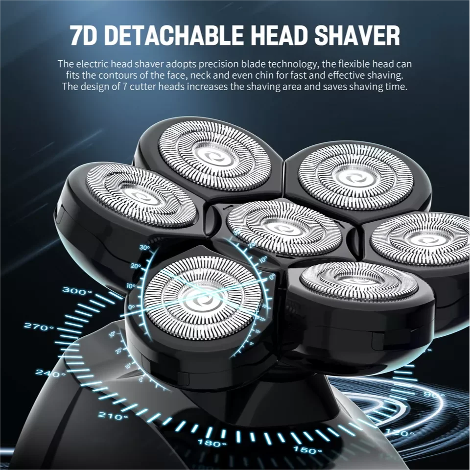 SEJOY 6-in-1 Electric Head Shaver – 7D Razor, Waterproof Grooming Kit