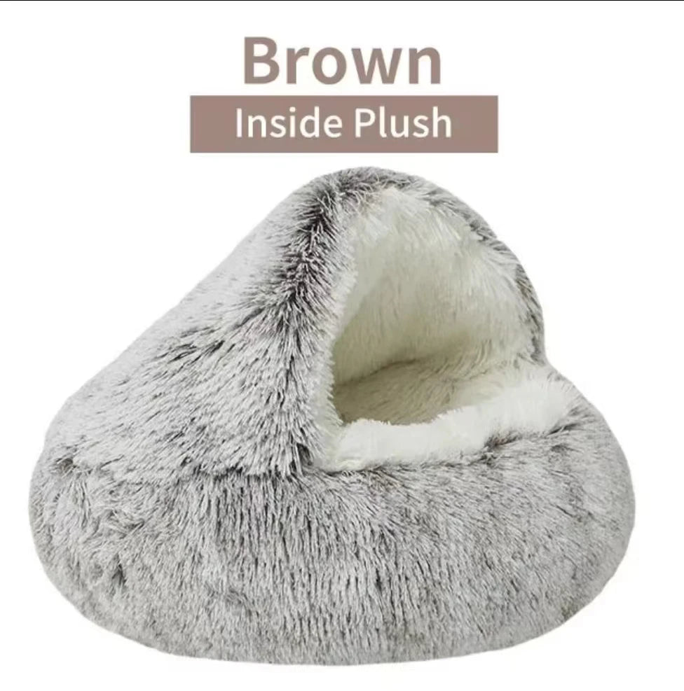 Winter Plush 2-in-1 Cat Bed & Cushion House for Small Dogs & Cats – Warm Sleep Bag & Nest