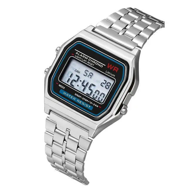 Luxury Stainless Steel Square Watch – Waterproof Digital Sports Wristwatch