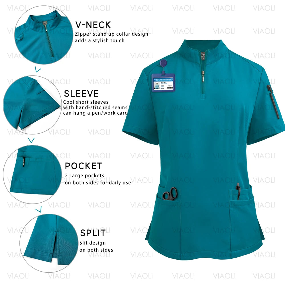 Women's Medical Uniform Set – Elastic Scrub Top & Pants for Nurses & Doctors