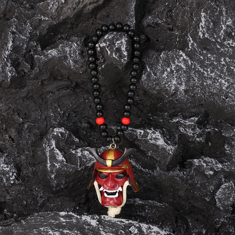 Japanese Oni Samurai Helmet Pendant – Kabuto Mask Rearview Mirror Accessory