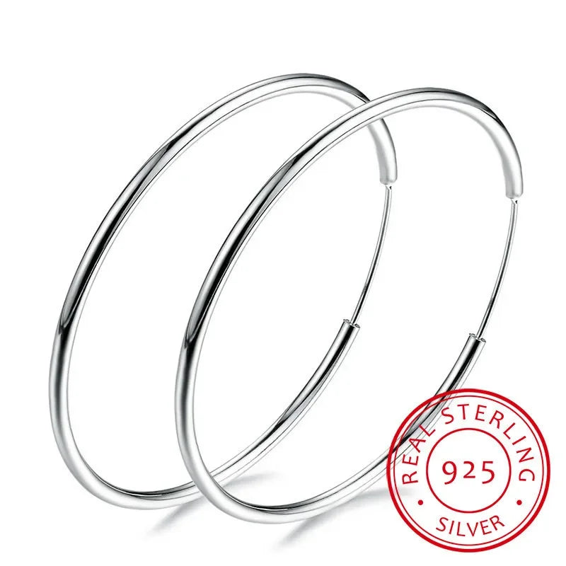 Women’s 925 Sterling Silver Hoop Earrings – Simple Round Circle Loop with Gift Box