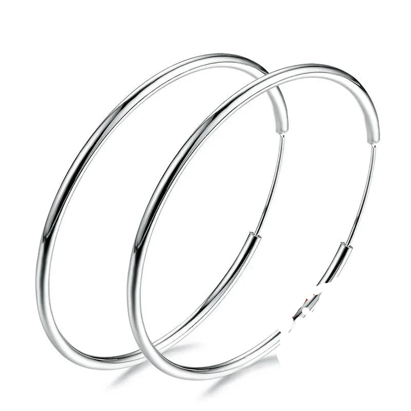 Women’s 925 Sterling Silver Hoop Earrings – Simple Round Circle Loop with Gift Box