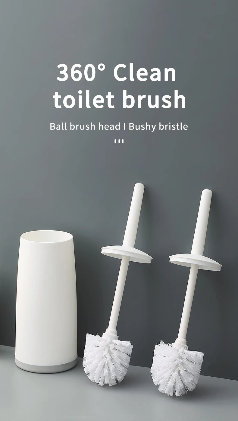 WORTHBUY Plastic Toilet Brush – Long Handle with Stand for Bathroom