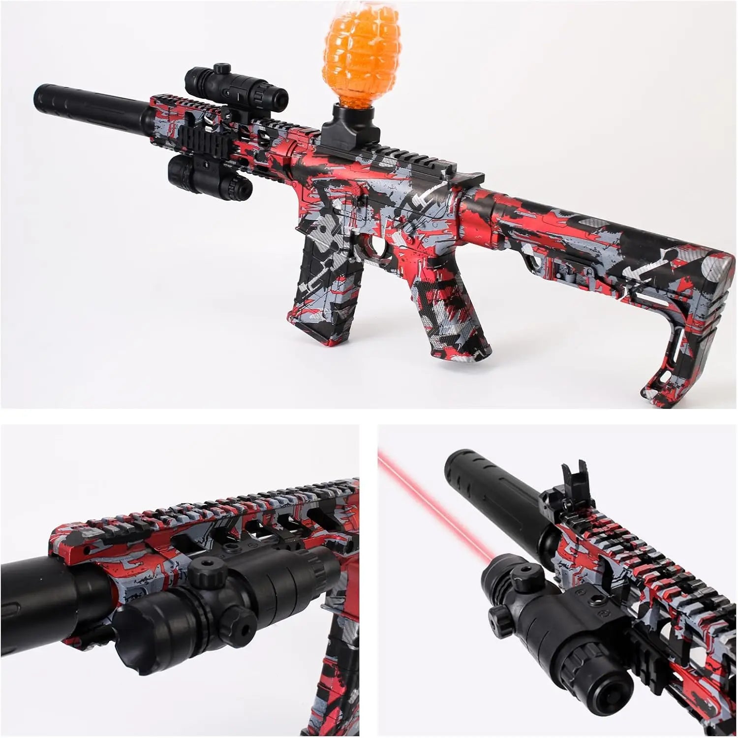 Gel Ball Gun Accessories – Laser, Bottle Adapter, Hopper & Flashlight