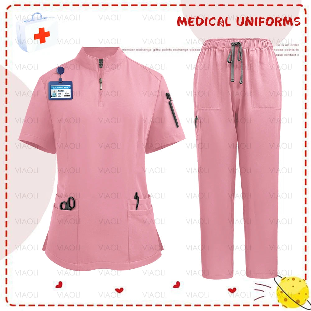 Women's Medical Uniform Set – Elastic Scrub Top & Pants for Nurses & Doctors