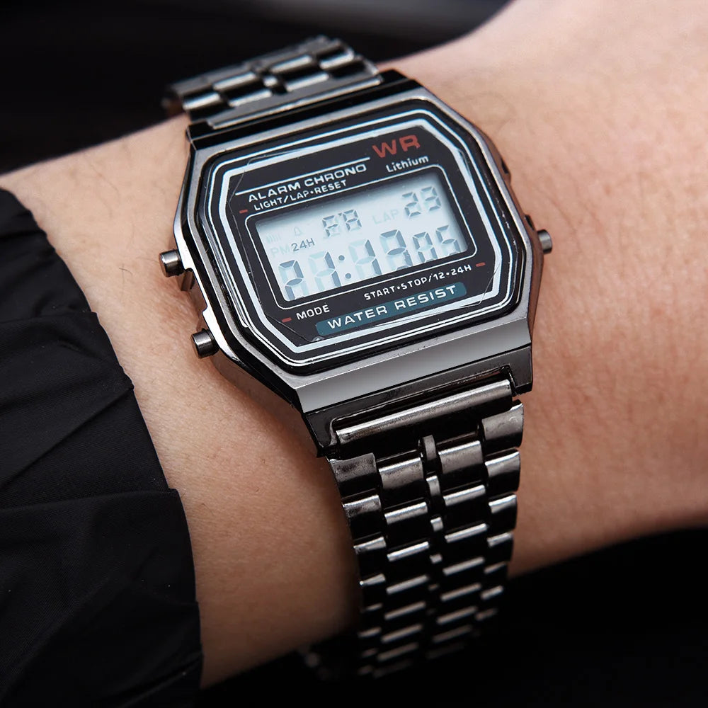 Luxury Stainless Steel Square Watch – Waterproof Digital Sports Wristwatch