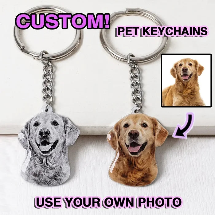 Custom Pet Photo Keychain – Personalized Dog & Cat Keyring Gift for Animal Lovers