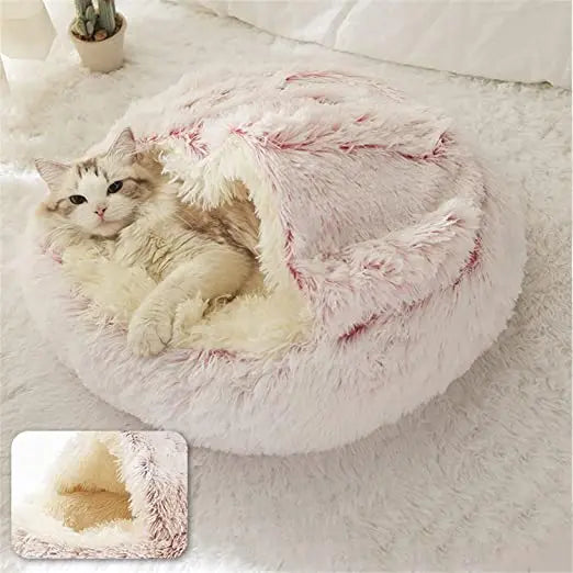 Winter Plush 2-in-1 Cat Bed & Cushion House for Small Dogs & Cats – Warm Sleep Bag & Nest