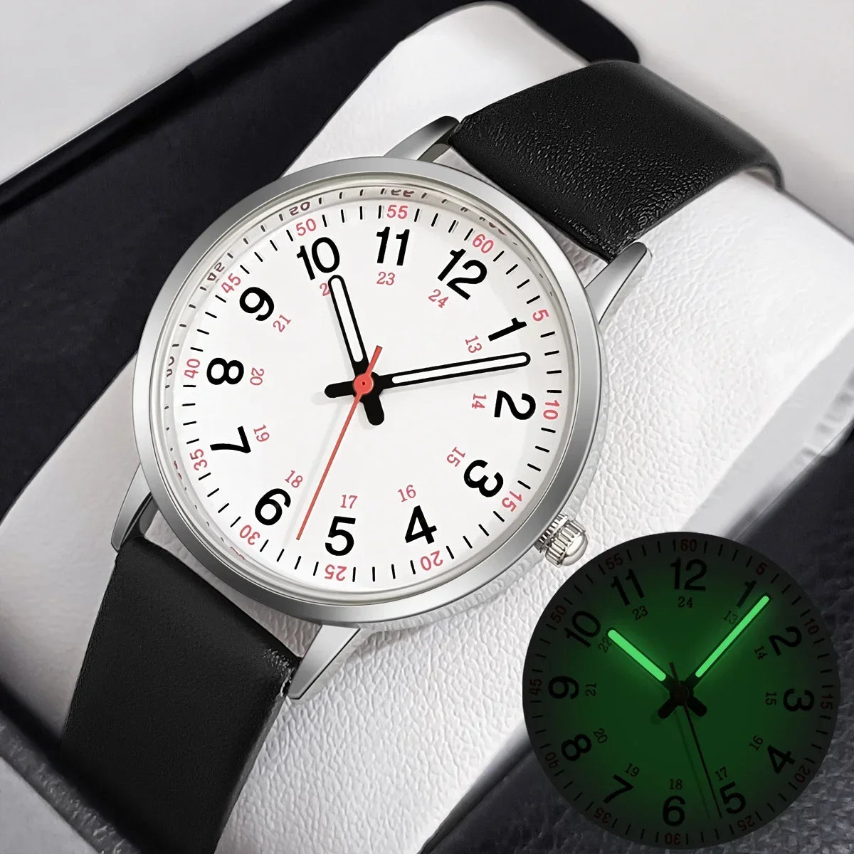 Luxury Men’s Quartz Watch – Luminous Hands, Leather Strap & Date Display