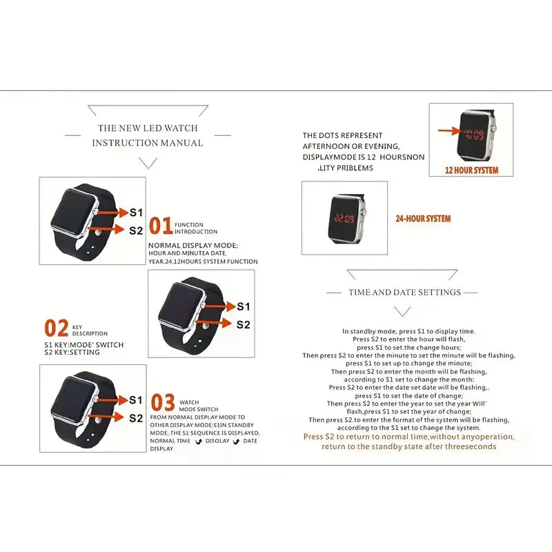 2Pcs Fashion Couple Sports Digital Watches – Square Silicone Band