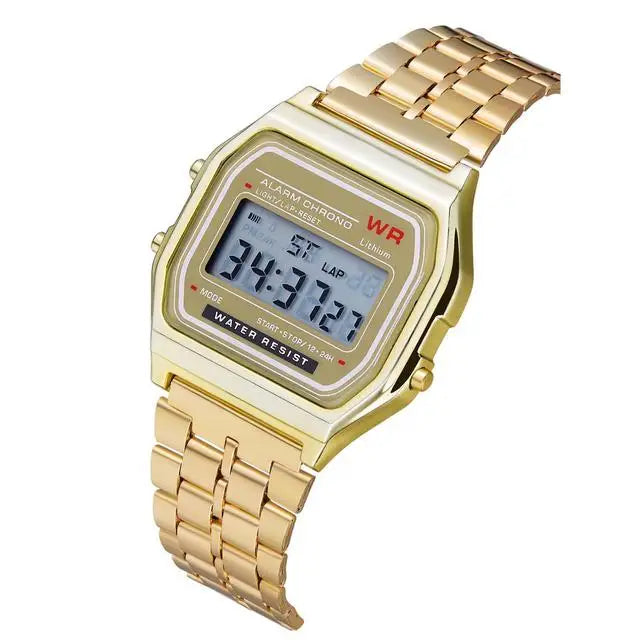 Luxury Stainless Steel Square Watch – Waterproof Digital Sports Wristwatch