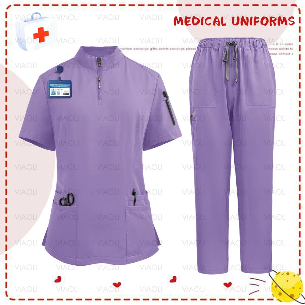 Women's Medical Uniform Set – Elastic Scrub Top & Pants for Nurses & Doctors