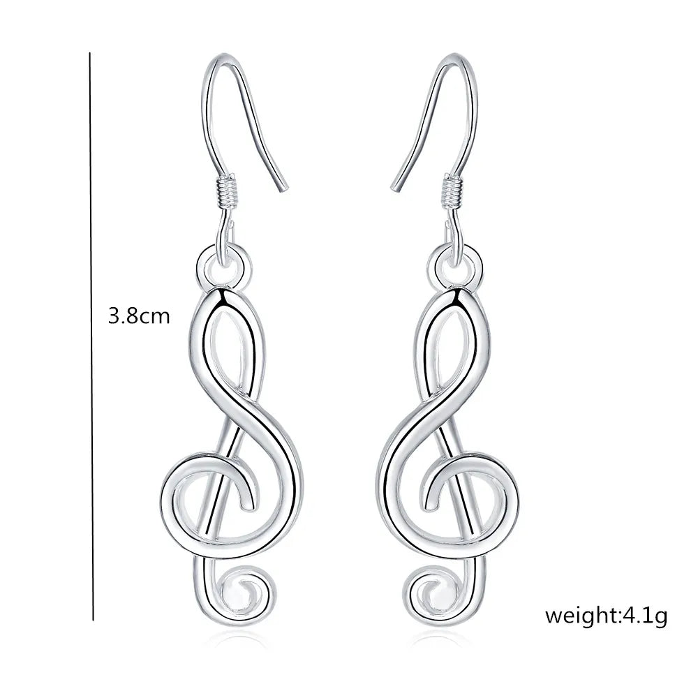 Sterling Silver Romantic music note drop Earrings for Women