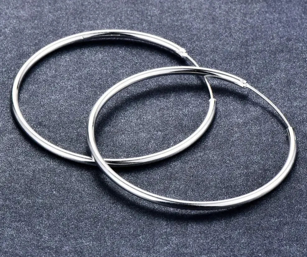 Women’s 925 Sterling Silver Hoop Earrings – Simple Round Circle Loop with Gift Box