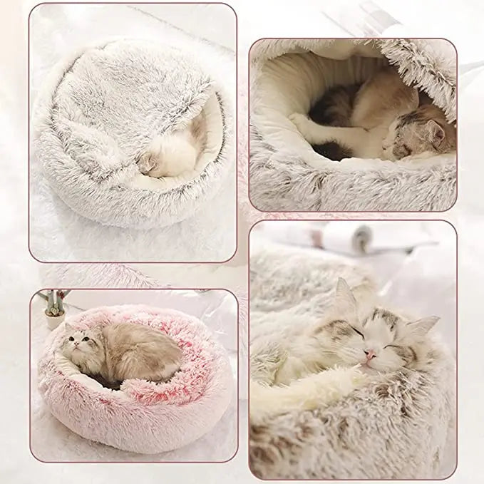 Winter Plush 2-in-1 Cat Bed & Cushion House for Small Dogs & Cats – Warm Sleep Bag & Nest