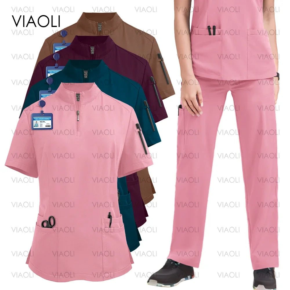 Women's Medical Uniform Set – Elastic Scrub Top & Pants for Nurses & Doctors