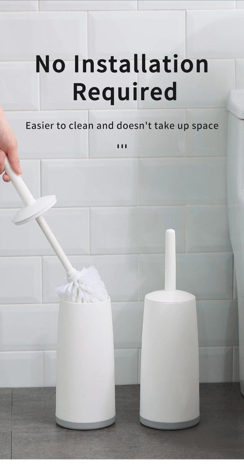 WORTHBUY Plastic Toilet Brush – Long Handle with Stand for Bathroom