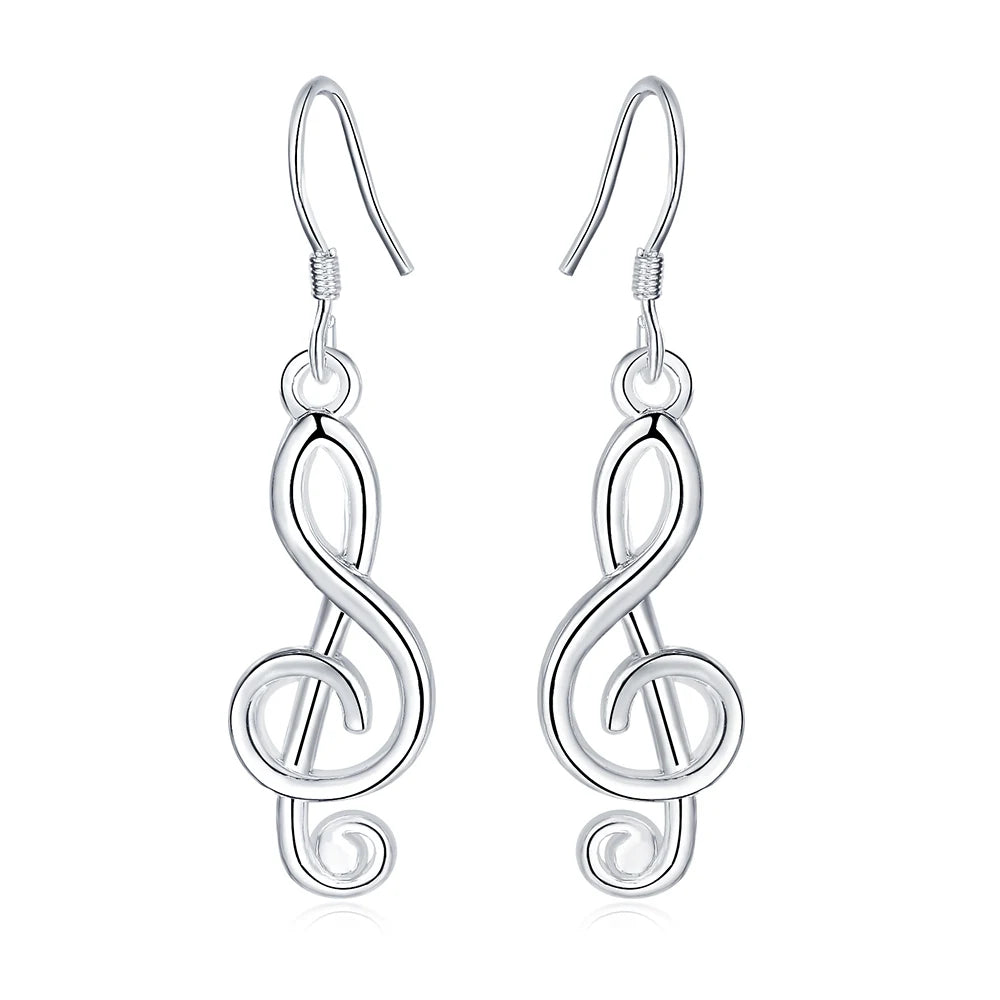 Sterling Silver Romantic music note drop Earrings for Women