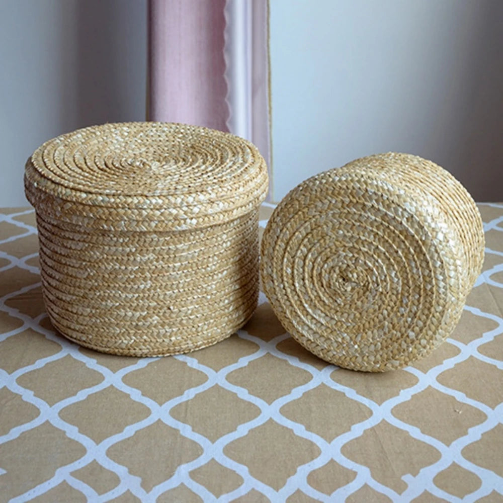 Grass Hand-woven Storage Basket With Lid