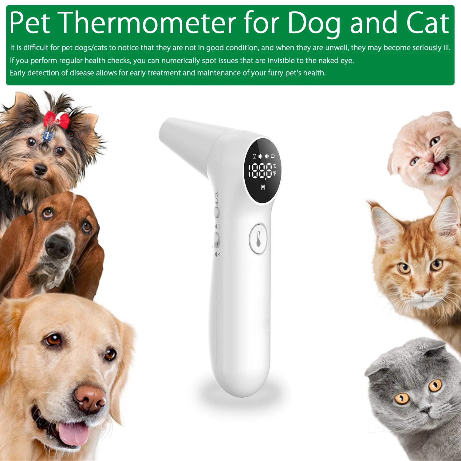 Pet Ear Thermometer for Dogs & Cats – Includes 20 Swabs for Livestock & Pets