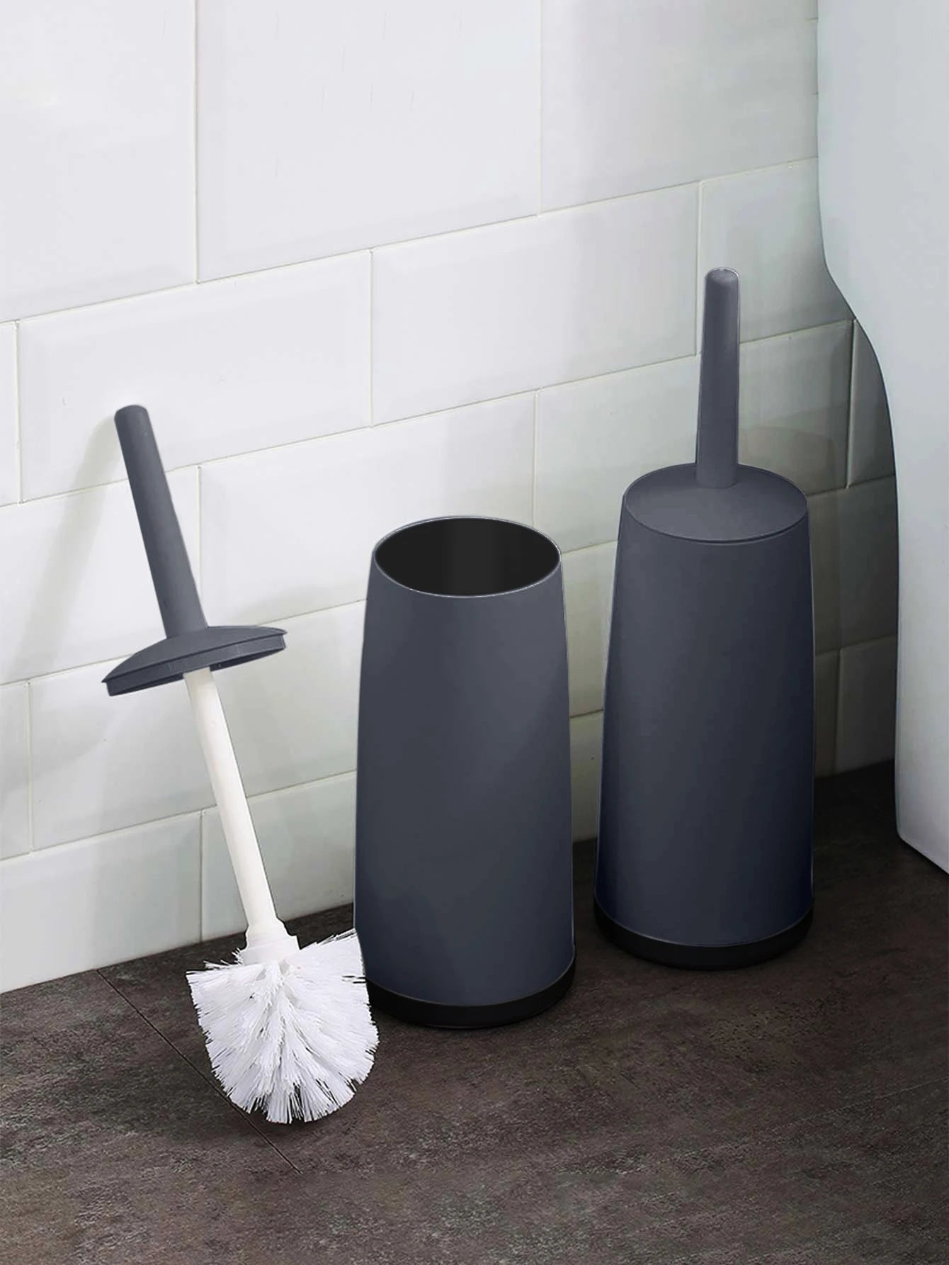 WORTHBUY Plastic Toilet Brush – Long Handle with Stand for Bathroom