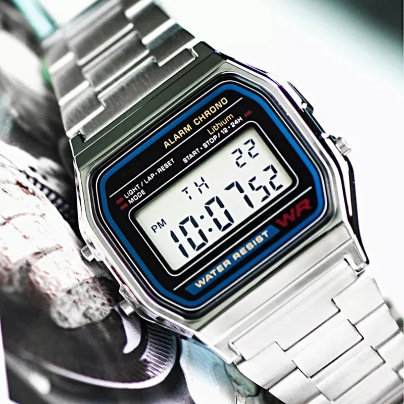 Luxury Stainless Steel Square Watch – Waterproof Digital Sports Wristwatch