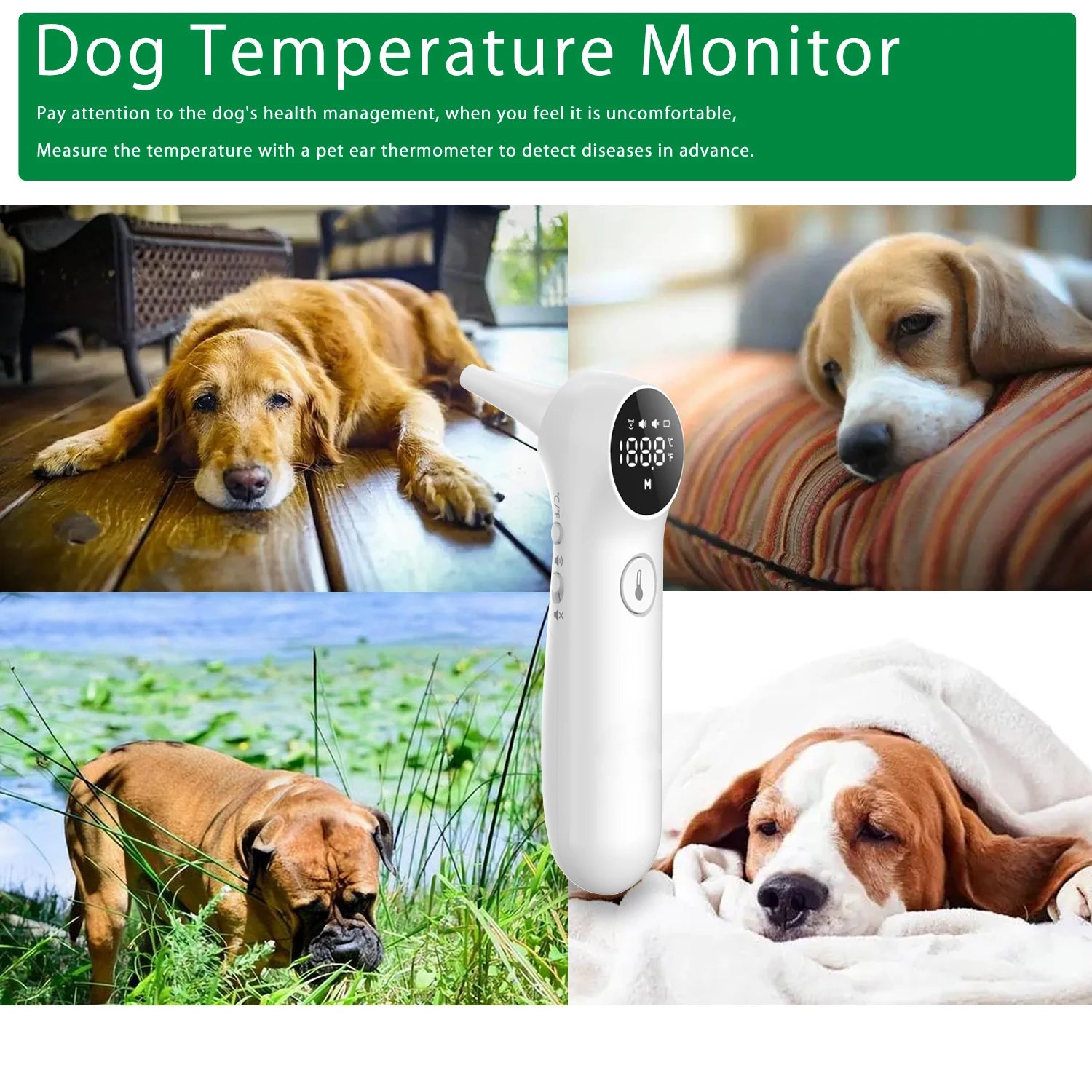 Pet Ear Thermometer for Dogs & Cats – Includes 20 Swabs for Livestock & Pets