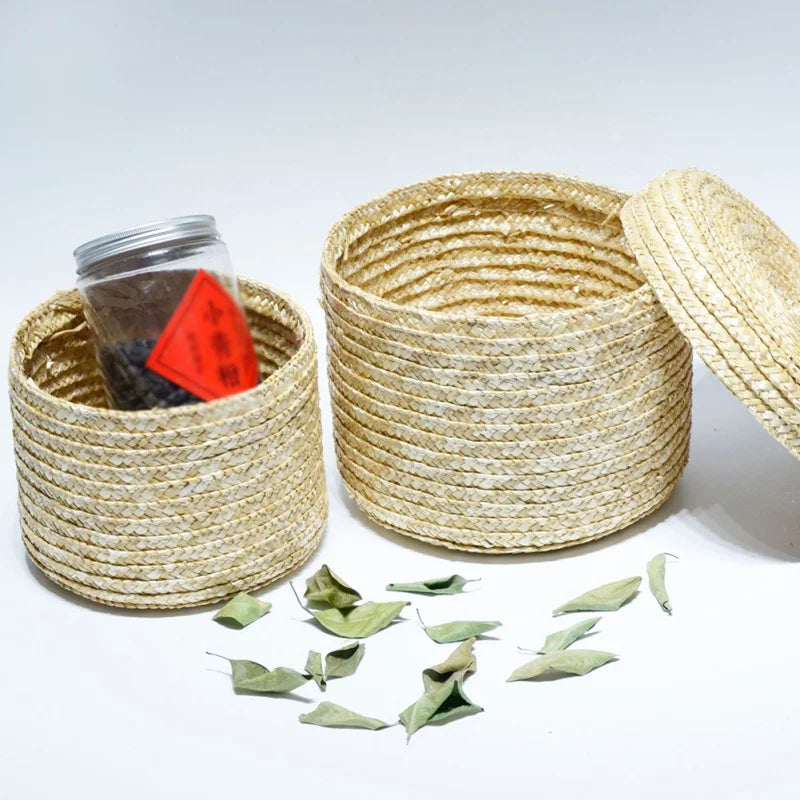 Grass Hand-woven Storage Basket With Lid