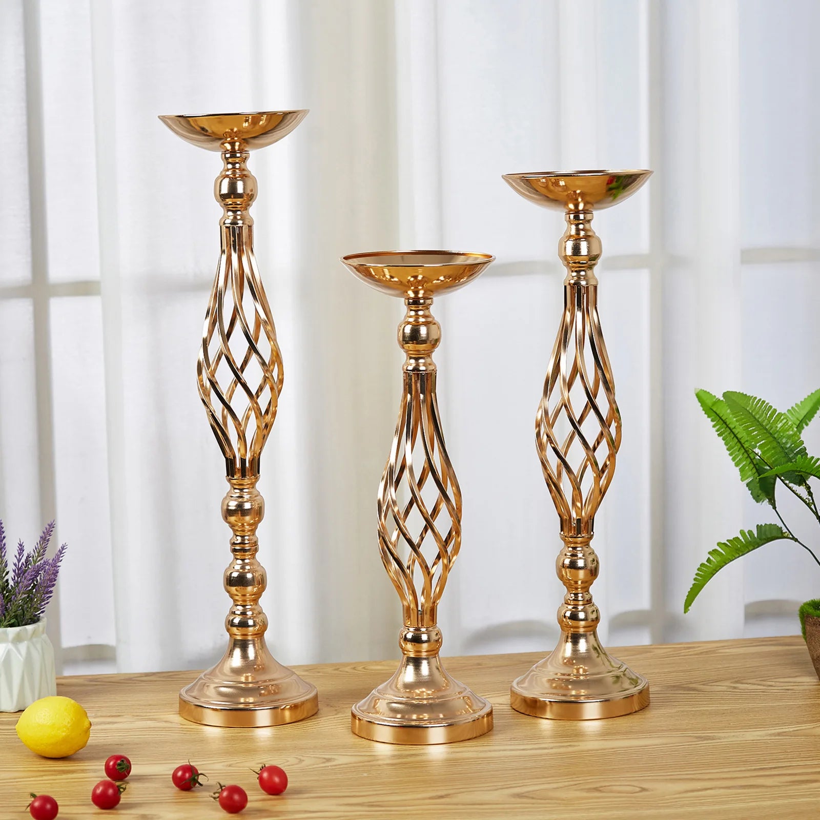 Table Candle Holder Decoration Golden Iron Art Vase