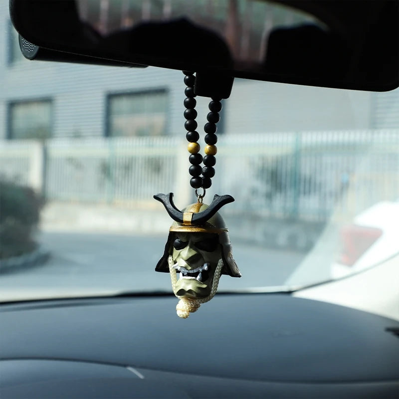 Japanese Oni Samurai Helmet Pendant – Kabuto Mask Rearview Mirror Accessory